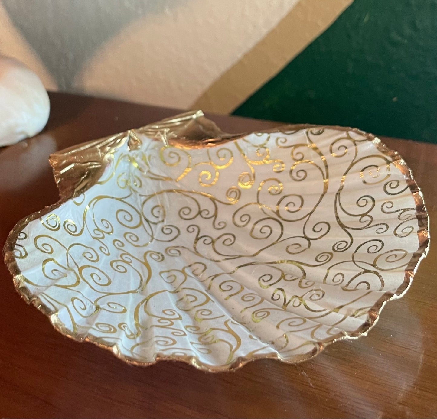 Gilded-Scroll Seashell Jewelry Tray